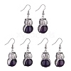 Natural Amethyst Owl Dangle Earrings EJEW-A092-08P-13-1