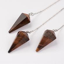 Natural Tiger Eye Hexagonal Pointed Dowsing Pendulums G-G956-D02-FF