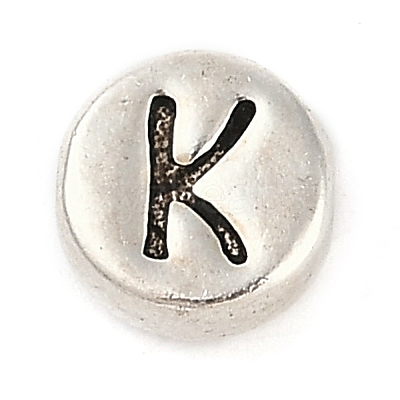 925 Sterling Silver Flat Round with Letter Beads STER-G044-01AS-K-1