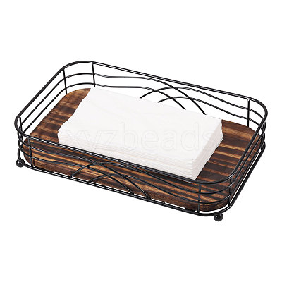 Wood and Iron Desktop Tissue Storage Holder AJEW-WH0410-106-1