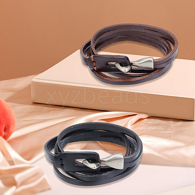 2Pcs 2 Colors Cowhide Wrap Bracelets for Men Women BJEW-GF0001-40-1