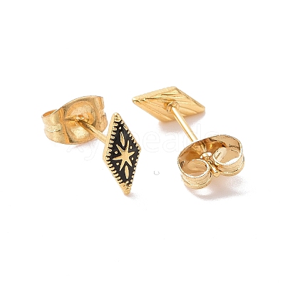 Enamel Rhombus with Star Stud Earrings with 316L Surgical Stainless Steel Pins X-EJEW-P204-02G-06-1
