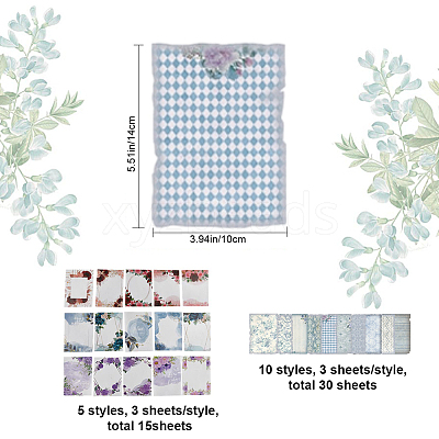 4 Sets 4 Styles Floral Translucent Scrapbook Paper Pads SCRA-GF0001-08-1