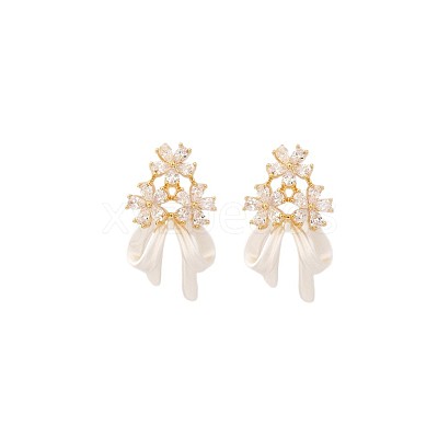 Brass & Clear Cubic Zirconia Stud Earrings WG312C6-01-1