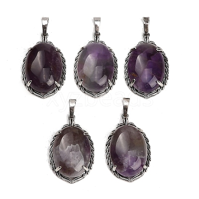 Natural Amethyst Pendants G-Q350-02J-1