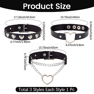 3Pcs 3 Styles Punk-style Imitation Leather Chocker Necklaces NJEW-CL0001-25-1