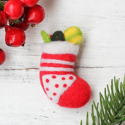 Christmas Theme Stocking Brooch Cactus Needle Felting Kit DIY-K055-03-1