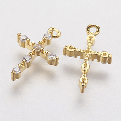 Brass Micro Pave Cubic Zirconia Tiny Cross Charms ZIRC-G133-07G-1