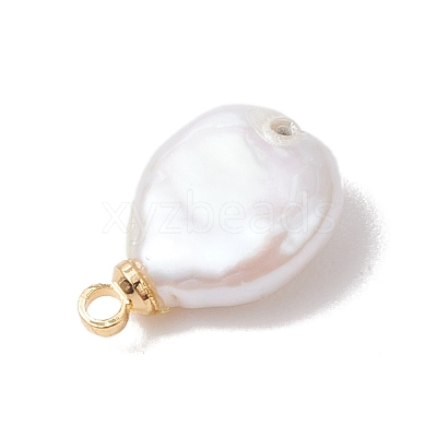 Natural Keshi Pearl Flat Round Charms PALLOY-JF05077-01-1