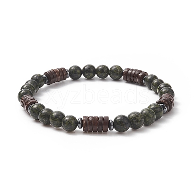 Natural Serpentine & Synthetic Non-magnetic Hematite Beads Energy Stretch Bracelets Set BJEW-JB07142-05-1