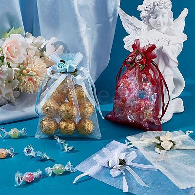 40Pcs 4 Colors 3D Flower Organza Drawstring Bags OP-BBC0001-06B-1