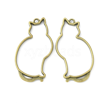 Tibetan Style Alloy Kitten Open Back Bezel Pendants TIBEP-5376-AB-FF-1