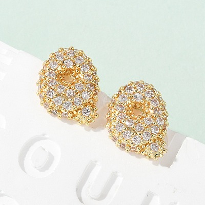 Brass Micro Pave Cubic Zirconia Stud Earrings EJEW-Z091-04G-Q-1