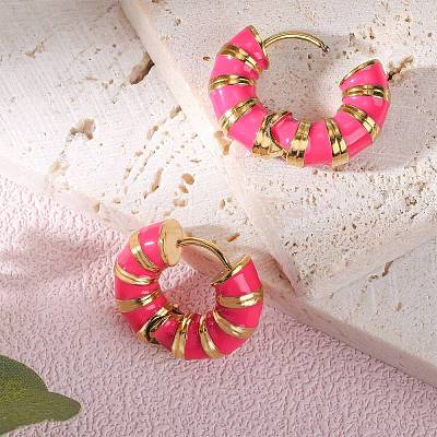 Enamel Striped Thick Hoop Earrings JE1110E-1