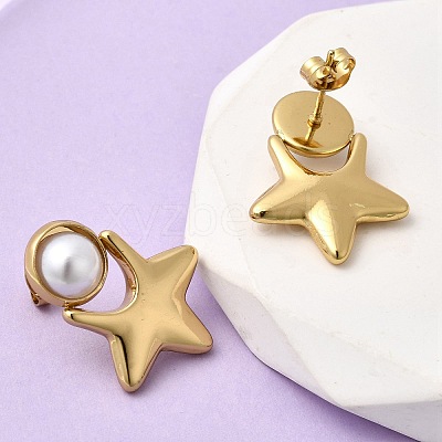 201 Stainless Steel ABS Plastic Pearl Stud Earrings EJEW-Z151-13G-05-1