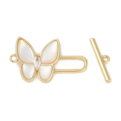 Brass Micro Pave Clear Cubic Zirconia Toggle Clasps KK-K391-21G-02-1