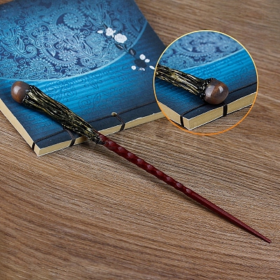 Natural Sunstone Magic Wand with Wooden Findings PW-WG44227-12-1