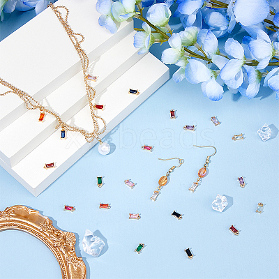 24Pcs 12 Colors Brass Cubic Zirconia Charms FIND-HS0001-13-1