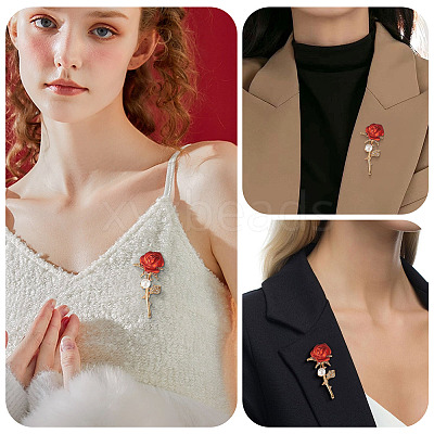 2Pcs Valentine's Day Rose Zinc Alloy Crystal Rhinestone Brooches JEWB-TADJ0001-02B-1