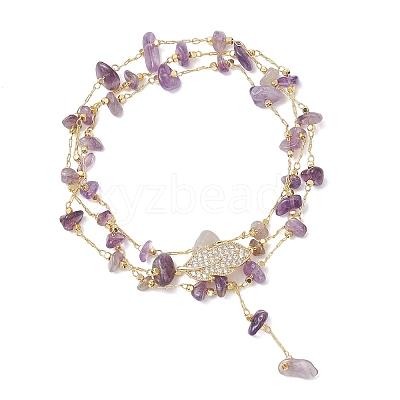 Natural Amethyst Chip Handmade Link Chain Necklaces NJEW-JN05811-01-1