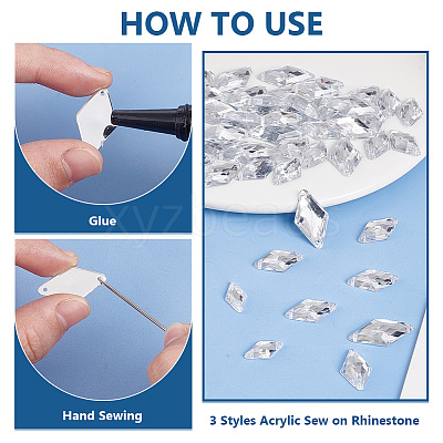 300Pcs 3 Styles Acrylic Sew on Rhinestone MACR-PH0001-76A-1