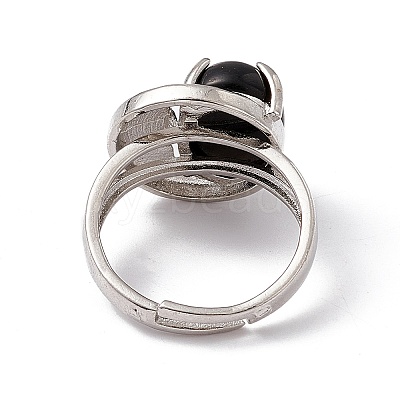 Gemstone Oval with Crescent Adjustable Ring RJEW-P041-02P-1