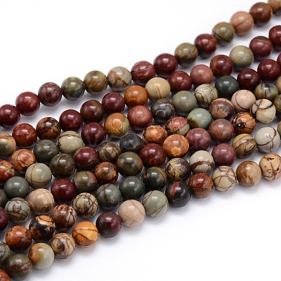Natural Polychrome Jasper/Picasso Stone/Picasso Jasper Round Bead Strands X-G-J303-16-4mm-1