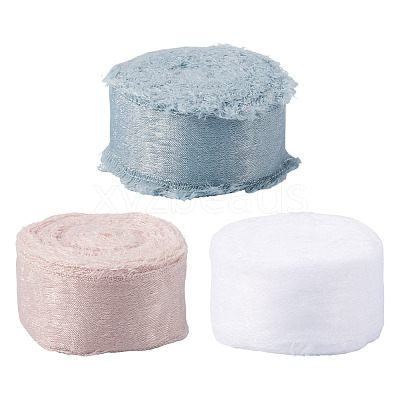 3 Rolls 3 Colors Polyester Frayed Fringe Ribbon OCOR-TA0003-81B-1