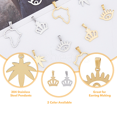 16Pcs 8 Style PVD Vacuum Plating 304 Stainless Steel Pendants STAS-DC0013-08-1