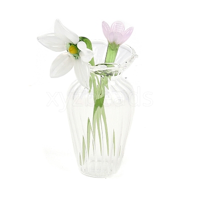 Handmade Lampwork Birthday Flower & Vase Set for Tabletop Display LAMP-D007-002L-1