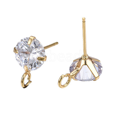 Brass Micro Clear Cubic Zirconia Stud Earring Findings KK-R132-065G-NF-1