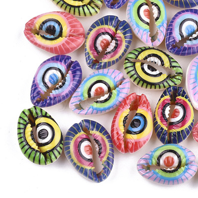 Printed Natural Cowrie Shell Beads X-SSHEL-T007-15-1