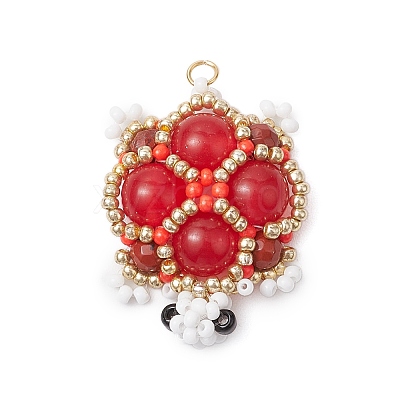 3Pcs 3 Colors Handmade Glass Seed Beads Loom Pattern Pendants PALLOY-MZ00361-1