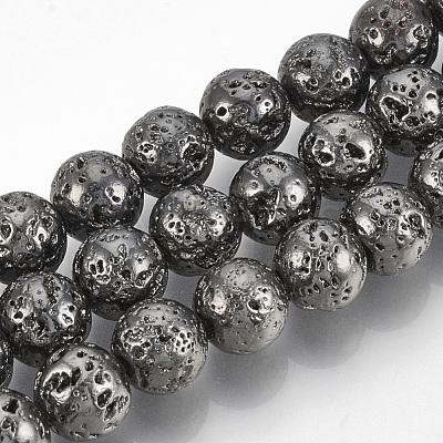 Electroplated Natural Lava Rock Beads Strands G-T061-55D-6mm-1
