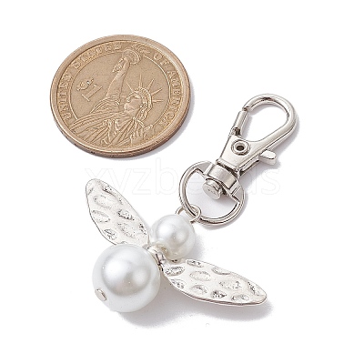 Glass Pearl Beads with Alloy Pendants HJEW-JM01812-01-1