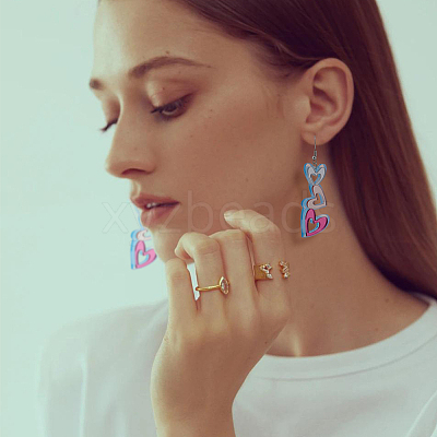 3 pairs 3 style Acrylic Heart Dangle Stud Earrings with Steel Iron Pins for Women EJEW-FI0001-65-1