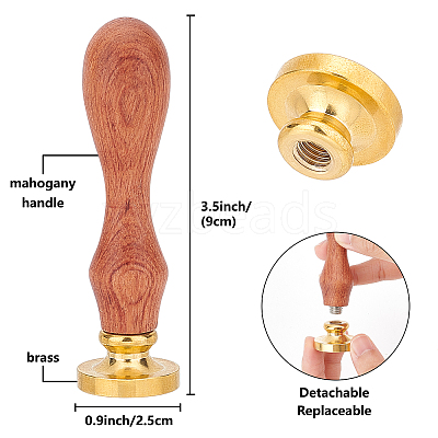 Brass Wax Seal Stamps with Wood Handle AJEW-WH0412-0117-1