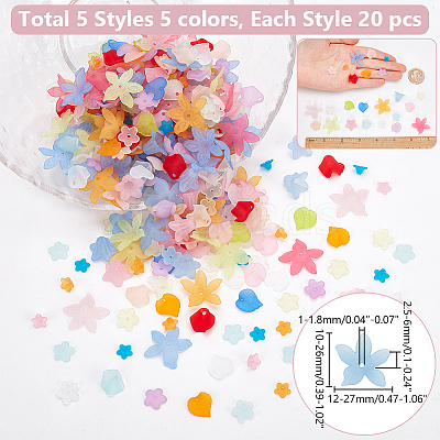 500Pcs 25 Styles Transparent Acrylic Bead Caps & Charms FACR-WR0001-01-1