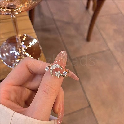 Brass Micro Pave Clear Cubic Zirconia Open Cuff Rings for Women FS-WGCF28E-01-1
