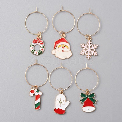 Christmas Zinc Alloy Enamel Wine Glass Charms AJEW-WH0342-70-1