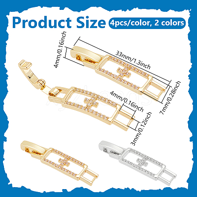 8Pcs 2 Colors Rectangle with Cross Rack Plating Brass Micro Pave Clear Cubic Zirconia Watch Band Clasps ZIRC-PH0001-48-1