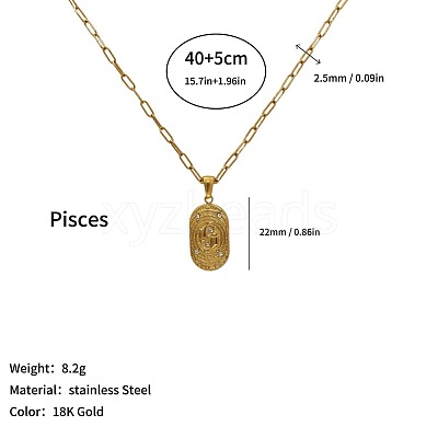 304 Stainless Steel Zodiac Constellation Pendant Paperclip Chain Necklaces ZP0058-2-1