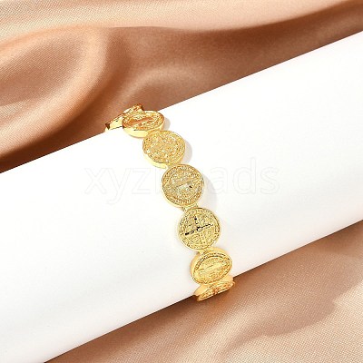 Flat Round With Cross Jesus Cuff Bangle BJEW-I298-03G-1