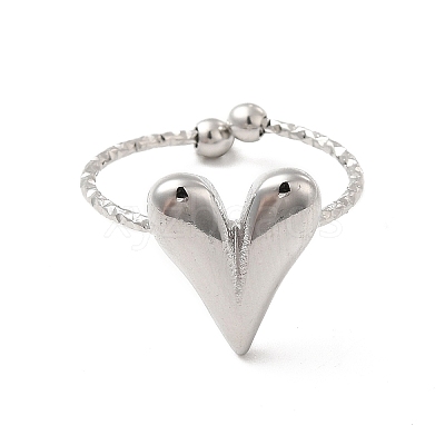Non-Tarnish 304 Stainless Steel Heart Open Cuff Ring for Women RJEW-E066-09P-1