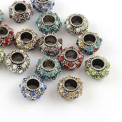Rondelle Antique Silver Plated Metal Alloy Rhinestone European Beads X-ALRI-Q228-12-1