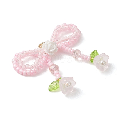 Glass Seed Beaded Bowknot & Flower Pendants PALLOY-MZ01220-01-1