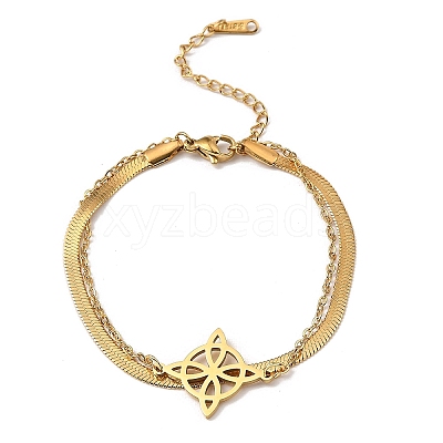 304 Stainless Steel Trinity Knot 2-Strand Square Snake Chains Bracelets for Women BJEW-Q335-03G-1