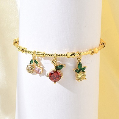 Brass Micro Pave Cubic Zirconia Friut Charm Bangles for Women BJEW-Z089-05G-1