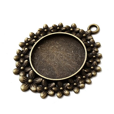 Vintage Tibetan Style Alloy Flower Pendant Cabochon Bezel Settings TIBEP-M018-65AB-NF-1