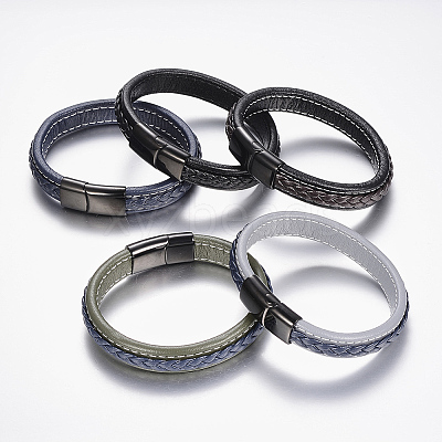 Braided Leather Cord Bracelets BJEW-H561-10-1